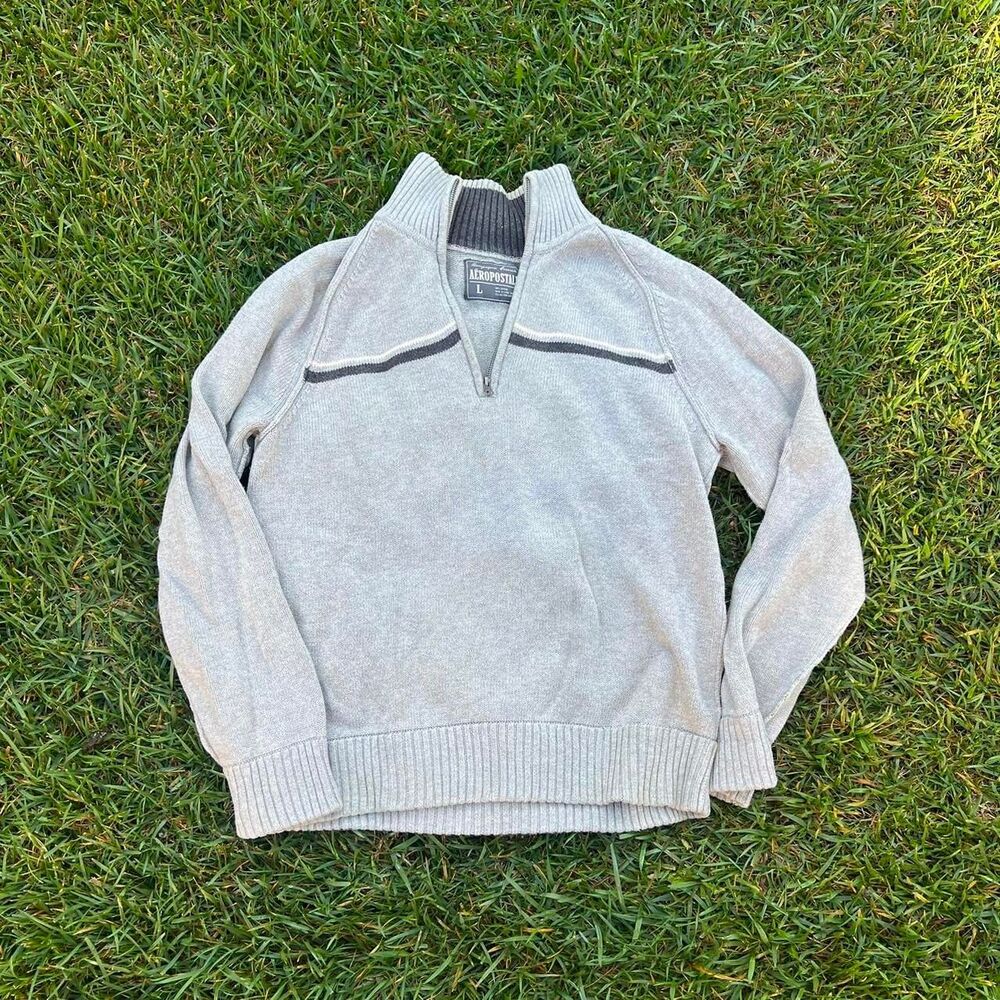 Aeropostale striped y2k zip up preppy turtle quarter zip sweater mens size L